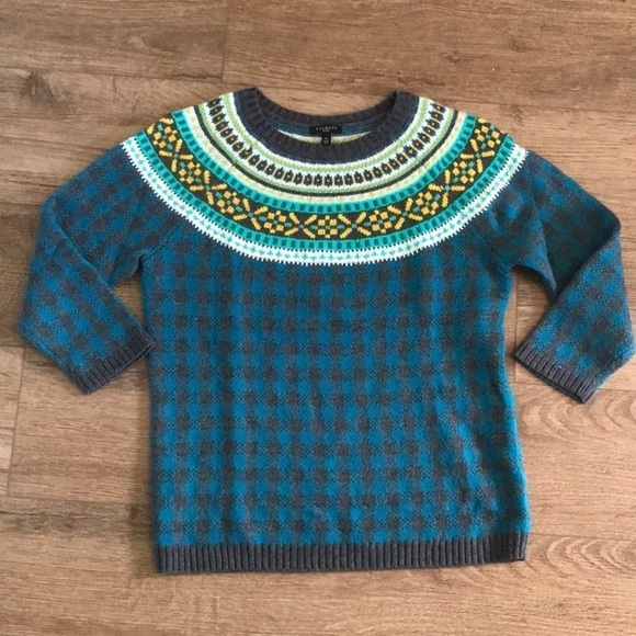 Talbots Petite Nordic Fair Isle Houndstooth Lambs Wool blend. Plaid. Size MP - Picture 1 of 6